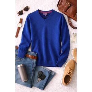 John Lewis Men’s 100% Pure Cashmere V-Neck Sweater Old Money Blue Size XXL